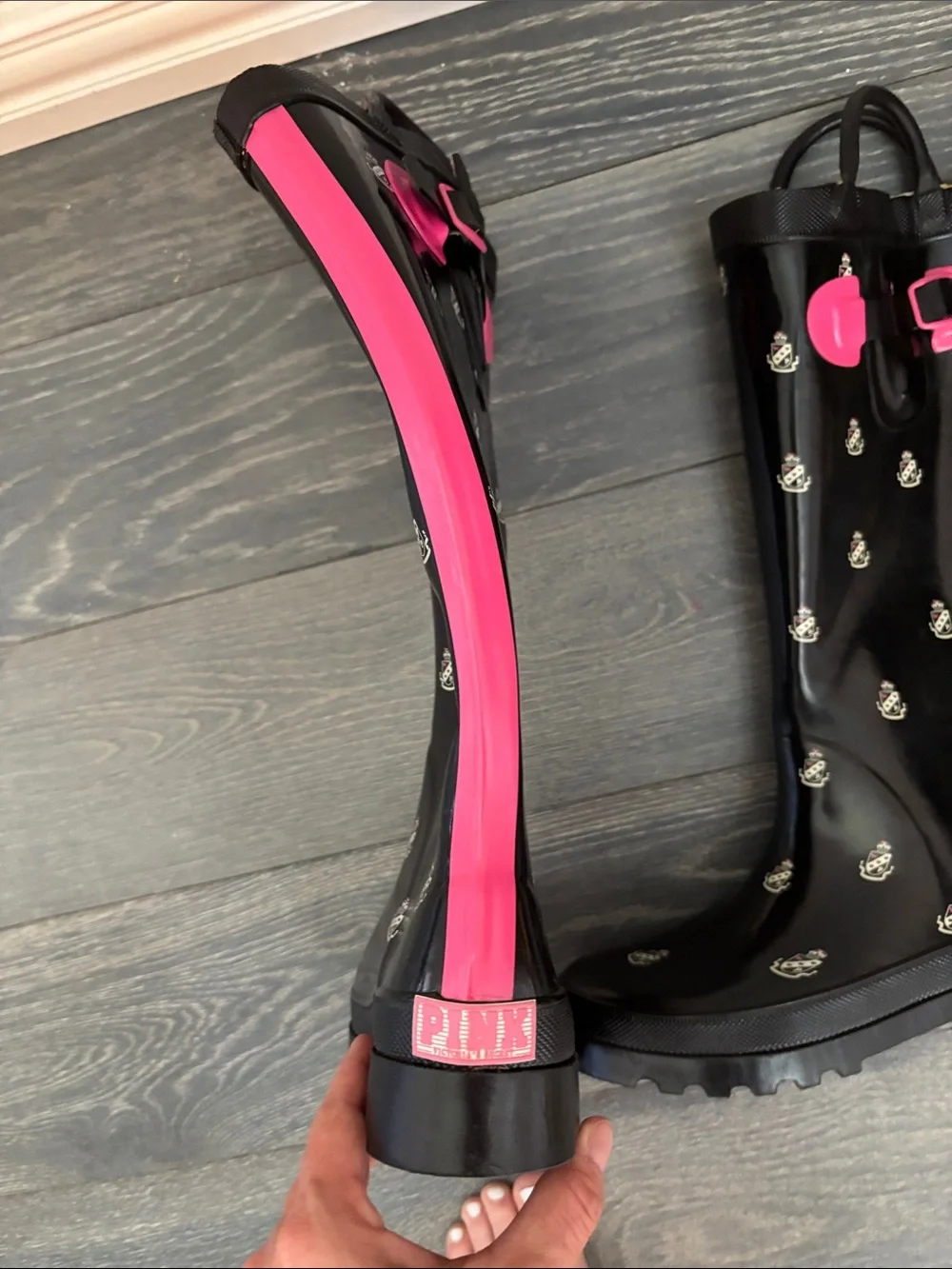 PINK Victoria's Secret Black Rain Boots with Pink Accents